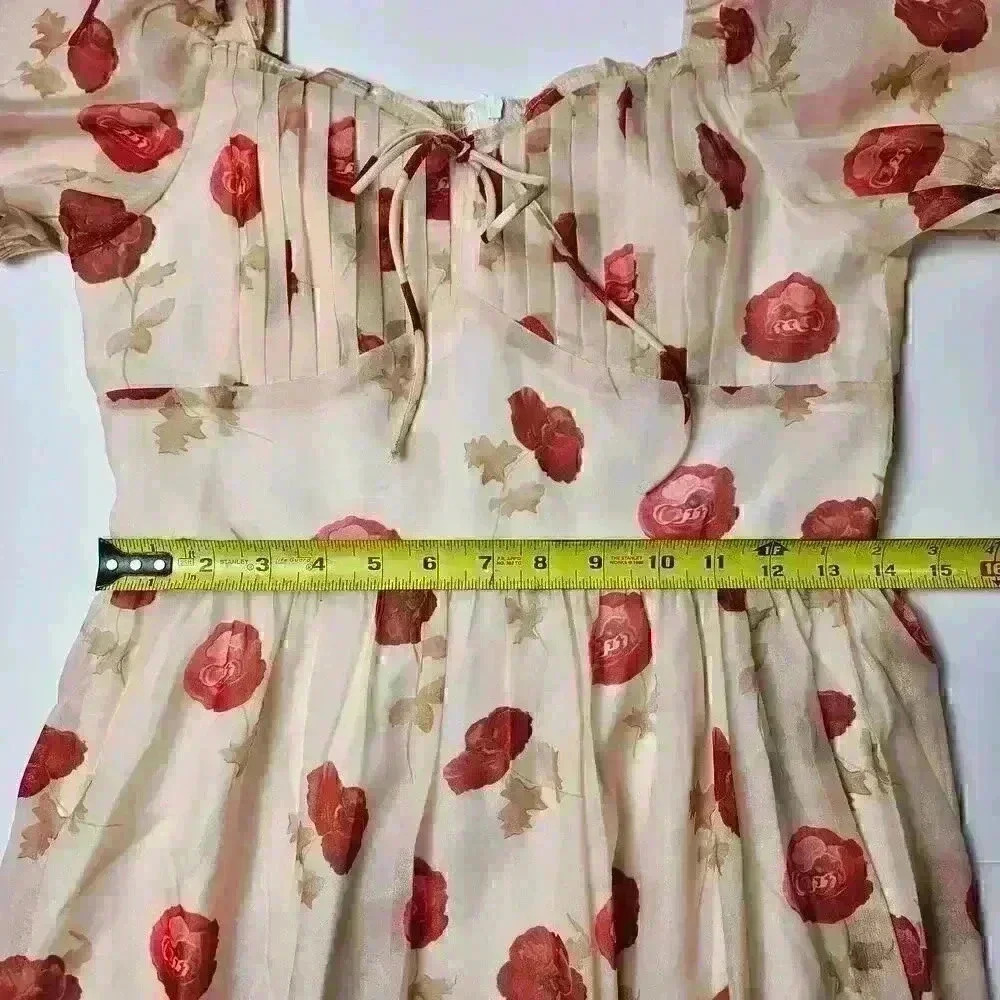 Dress Floral Off Shoulder Puff Sleeve Ruffle Hem Dress Dresses for Women  Large - Picture 7 of 8